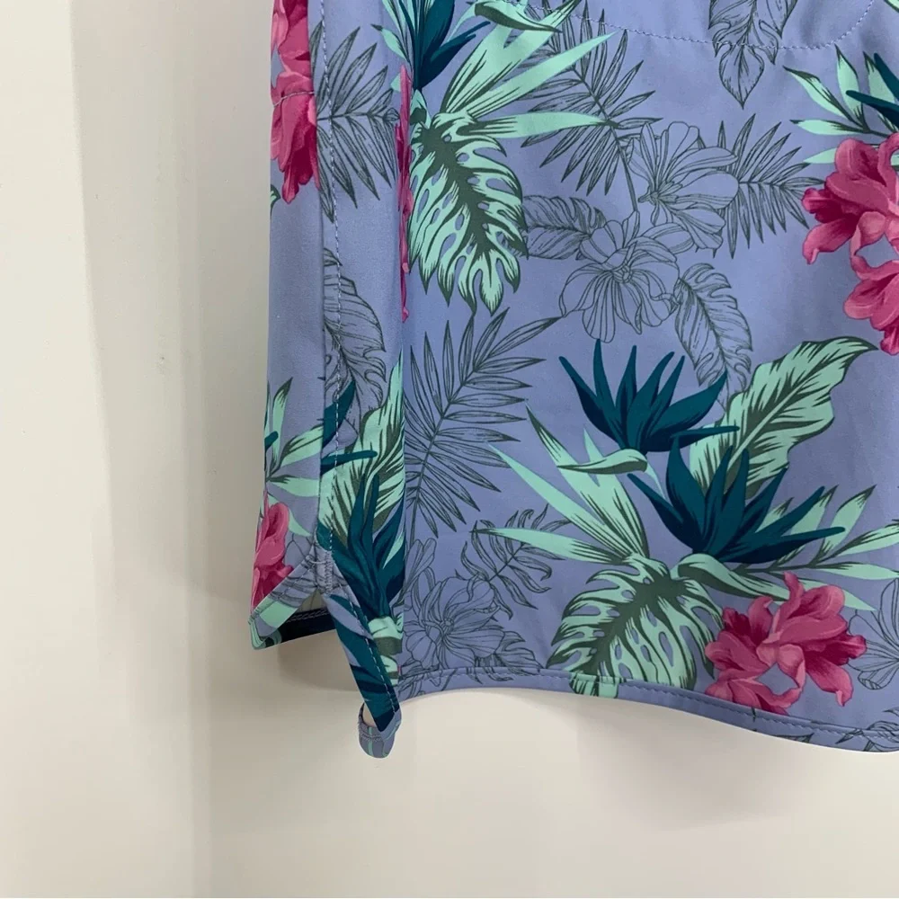 Duluth Trading Co Blue Green & Pink Tropical Palm Pull On Swim Skirt Cover Up